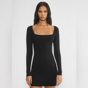 TNA Homestretch Ribbed Long Sleeve Black Mini Dress Square Neck Size Medium